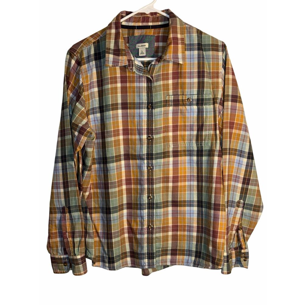 L.L. Bean Women’s Plaid Button Down Shirt Organic Cotton Lyocell Size Large
